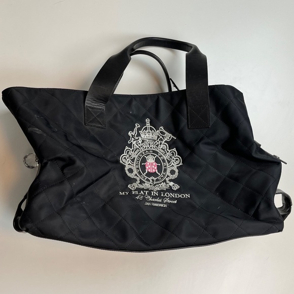 My Flat In London Black Nylon and Pink Snap Closure at Top Large Tote Bag